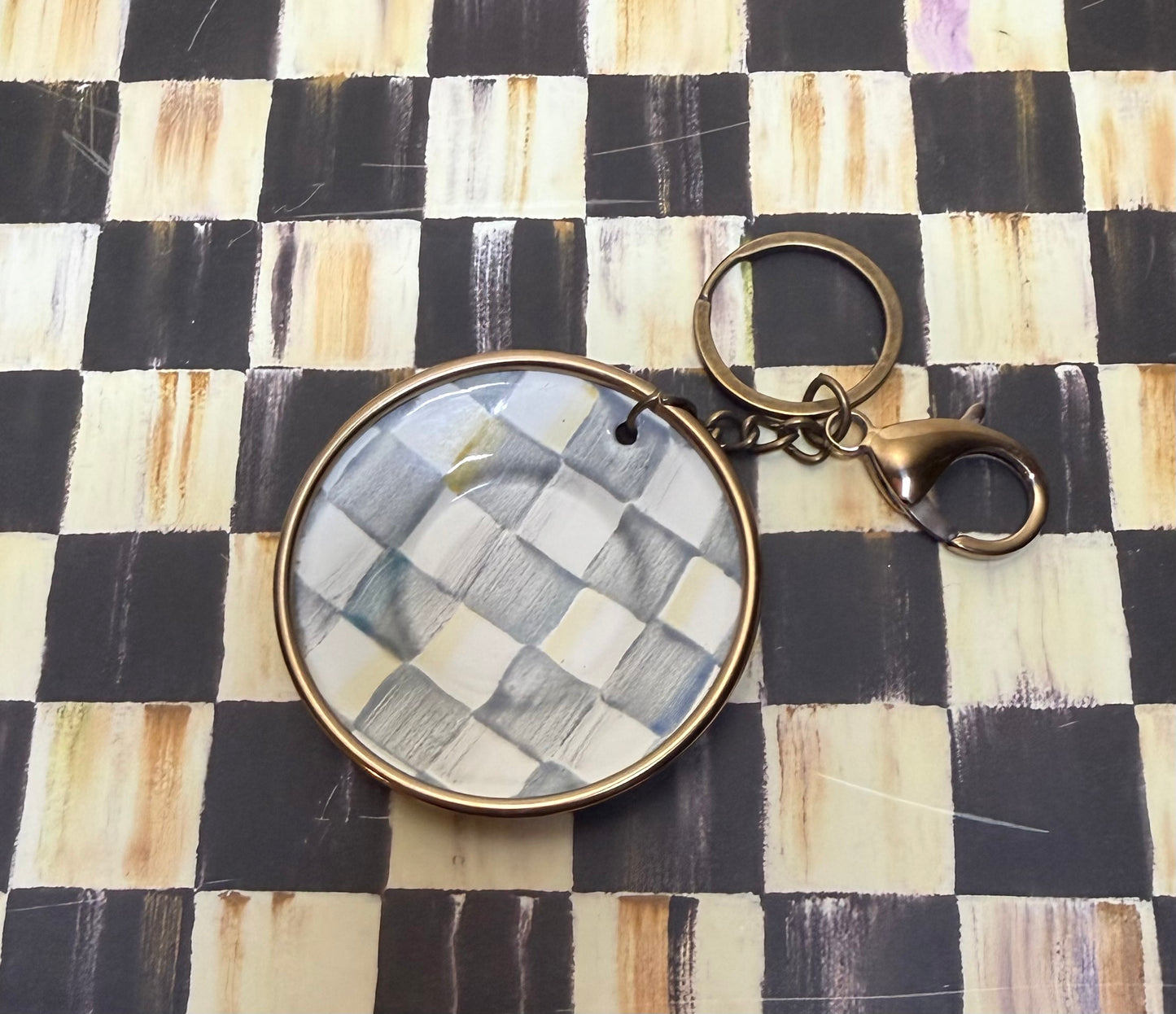 MacKenzie Childs Sterling Check Key Chain