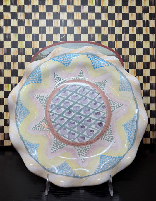 MacKenzie Childs Cayuga Cheese Dome (Cloche + Scalloped Platter)