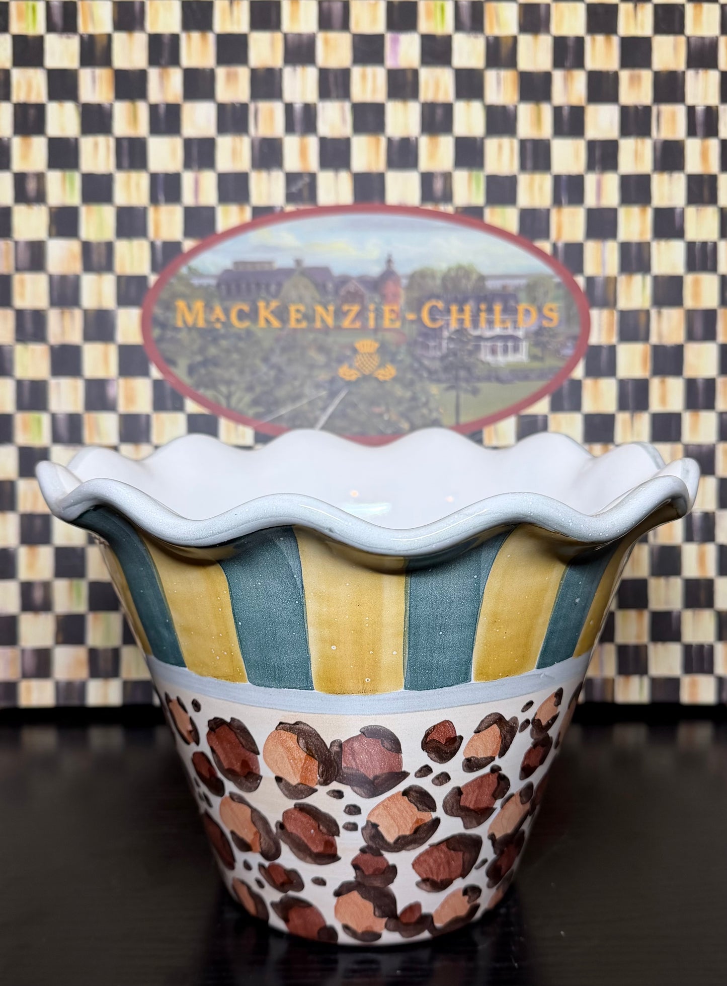 MacKenzie-Childs Leopard 8" Flower Pot Planter