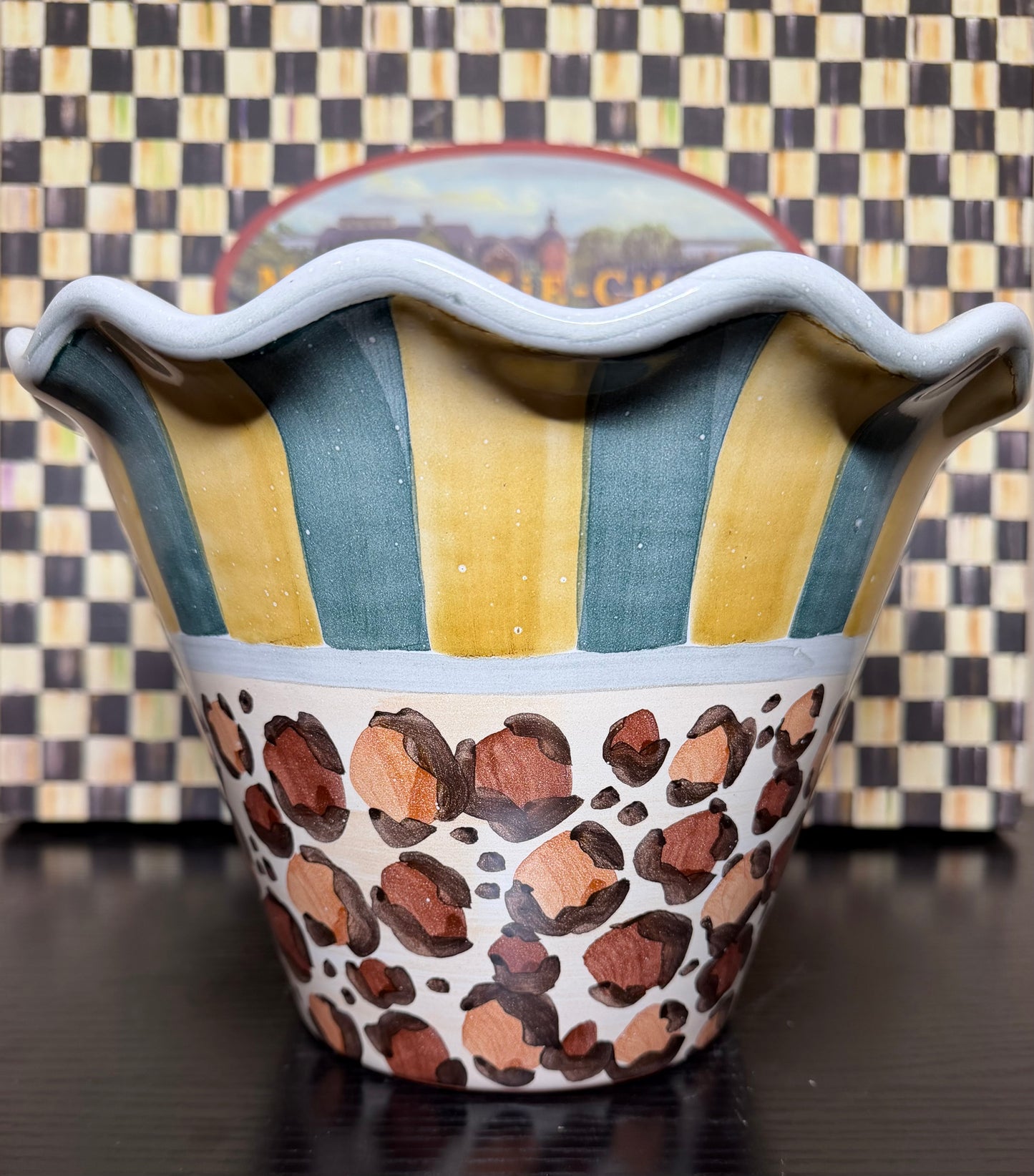 MacKenzie-Childs Leopard 8" Flower Pot Planter
