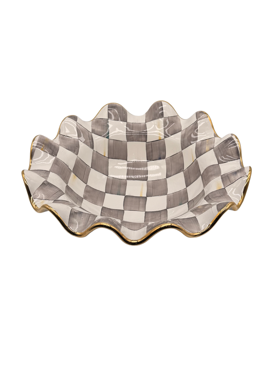 Sterling Check Ceramic Medium Serving Bowl