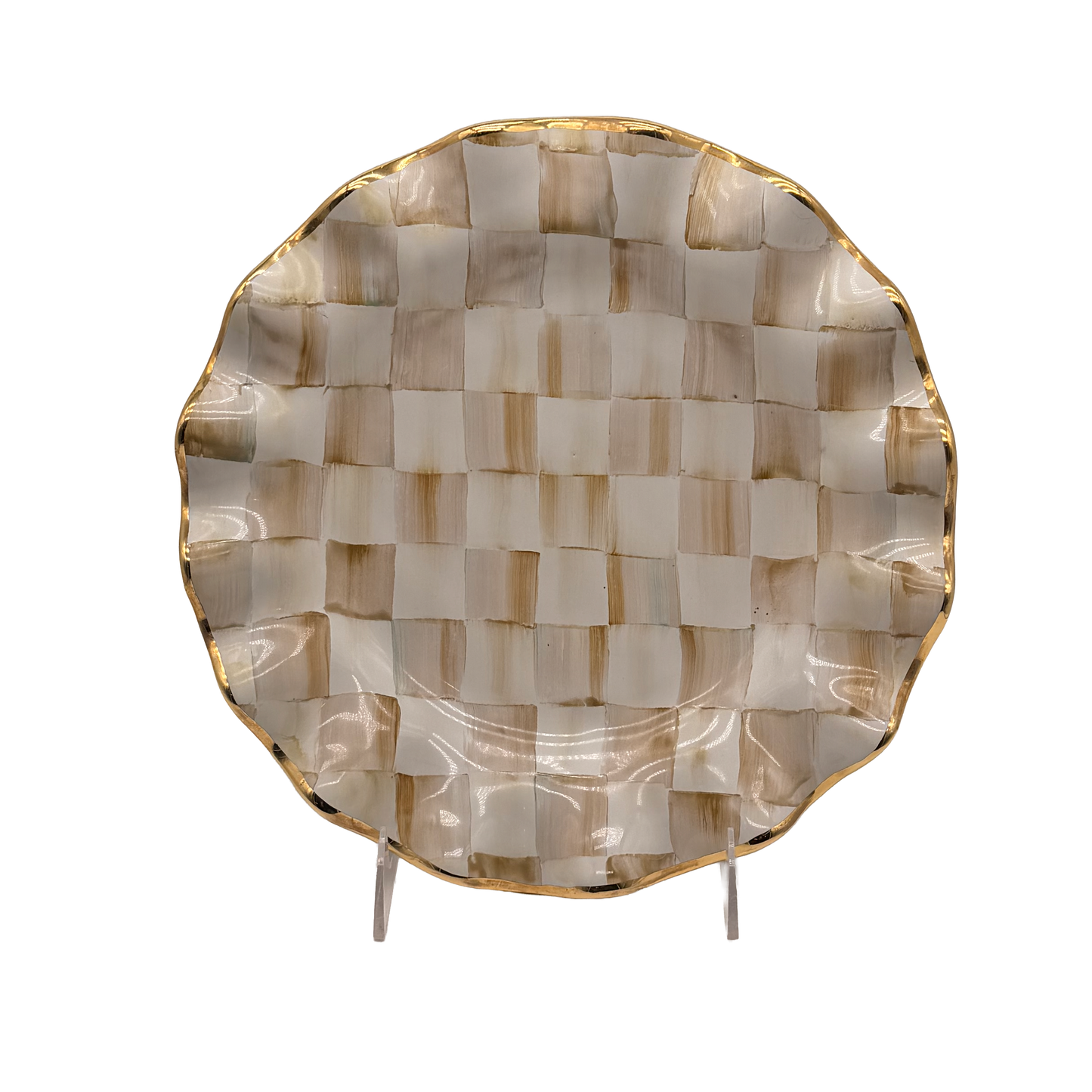 Parchment Check Ceramic Fluted Dinner Plate