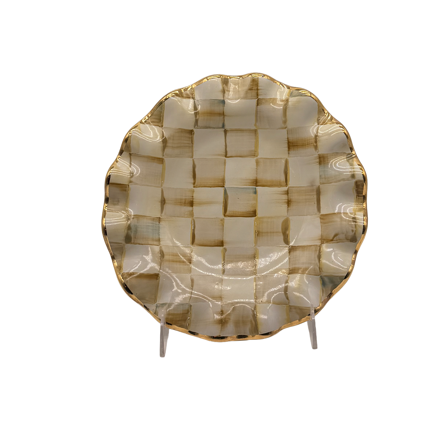 Parchment Check Ceramic Fluted Dessert Plate