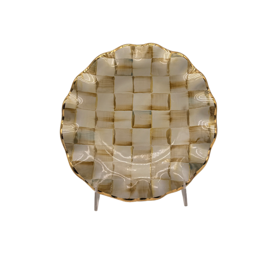 Parchment Check Ceramic Fluted Dessert Plate